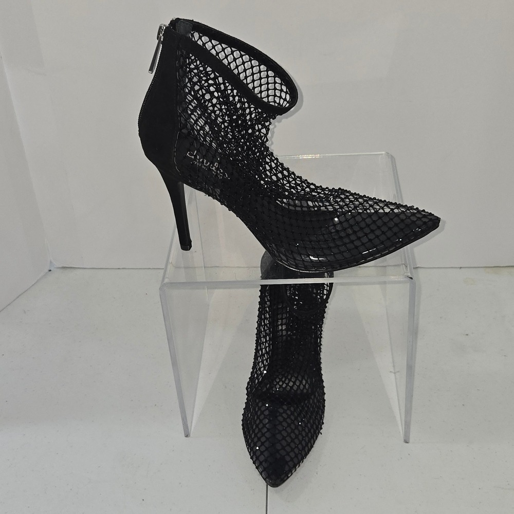 Charles by Charles David Pursue Black Mesh Rhinestone Ankle Bootie Pump Heel 8.5